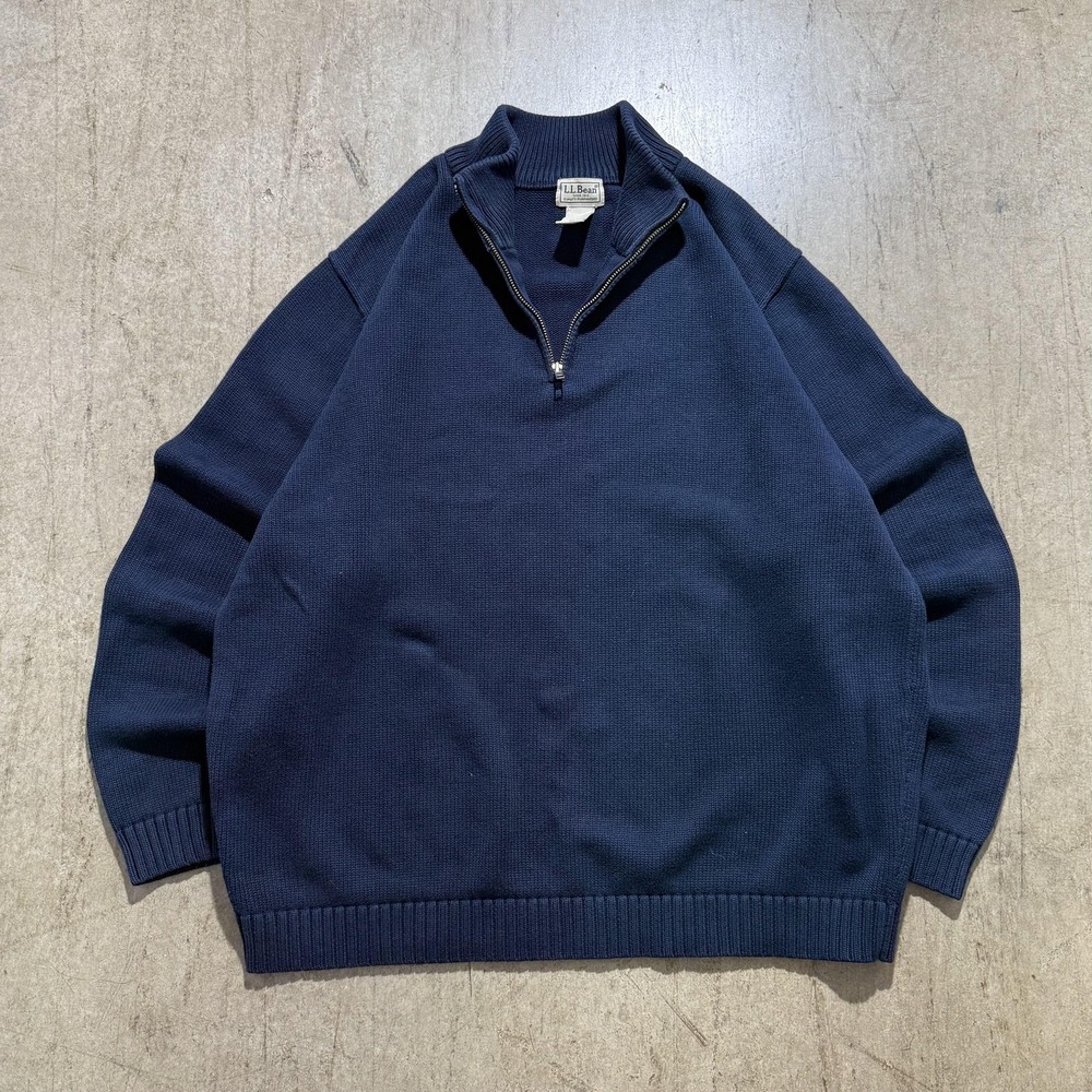 LL Bean Sweater Mens XL Blue 1/4 Zip Mock Neck Waffle Knit Pullover Casual Warm